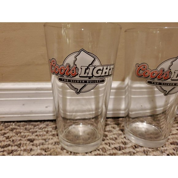 Coors Light The Silver Bullet New Jersey NJ Outline Design State Glass Set of 3 - Picture 2 of 3